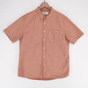 Wellen Shirt Mens XL Rust Brown Grid Short Sleeve Button Down Organic Cotton